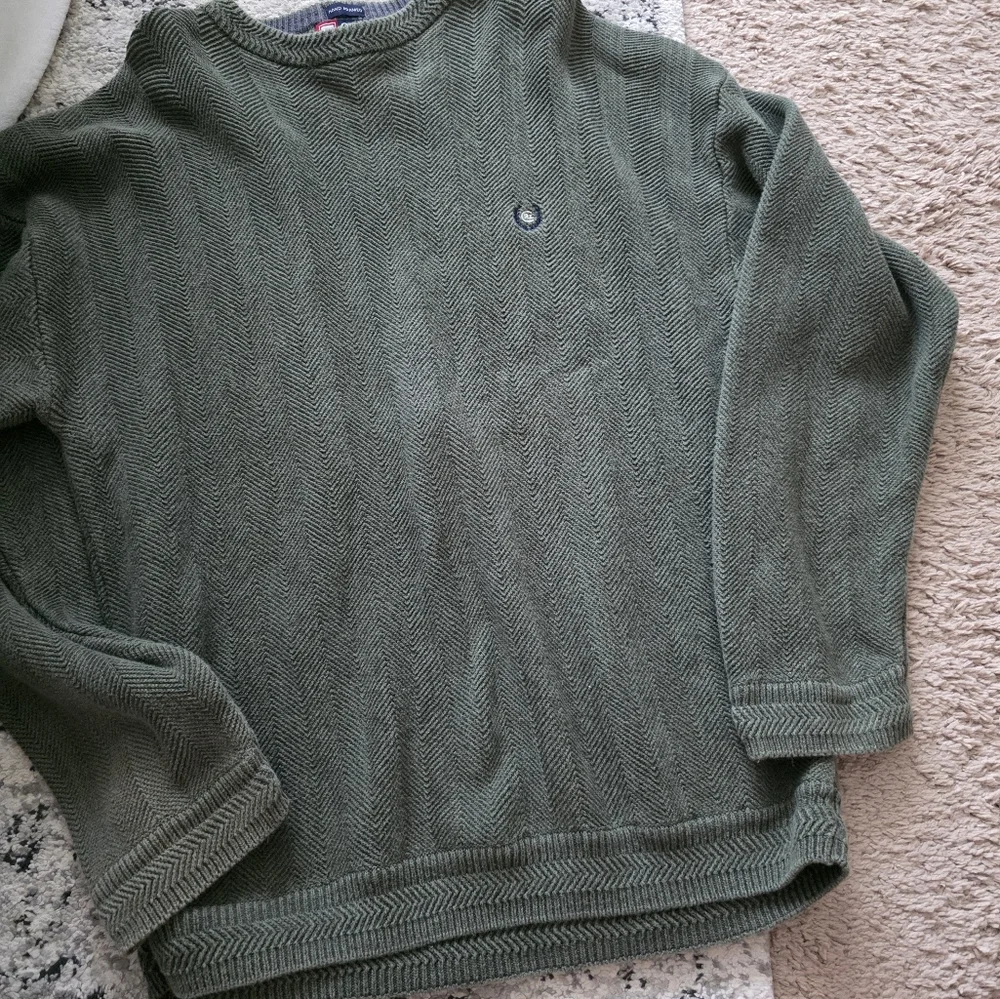 Vintage Chaps Ralph Lauren Hand Framed Knit Crewneck Sweater Mens XXL Green